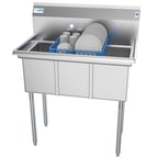image of Koolmore SC101410-N3 45" Three Compartment Sink, 10"W x 14"L Bowl Without Drainboard