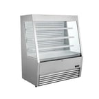 image of Kool-It KOM-48 SS 47"  Self-Serve Vertical Open Air Merchandiser, Stainless Steel, 3 Shelves, w/ Night Curtain, 15 cu. ft.