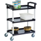 image of Lakeside 2500 Black Plastic 3 Shelf Utility Cart - 31-3/4"W x 17-1/2"D x 38"H