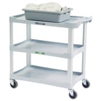 image of Lakeside 2501 Gray Plastic 3 Shelf Bus / Utility Cart - 36"Wx18.5"D x 35"H