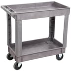 image of Lakeside 2521 Gray 2-Shelf Plastic Deep Well Utility Cart - 17 1/2" x 34 1/2" x 32 3/4"