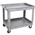 image of Lakeside 2523 Gray 2-Shelf Plastic Deep Well Utility Cart w/ 500-lb Capacity