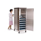 image of Lakeside 657 Stainless Steel 20 Tray Compact Dual Door Meal Delivery Cart w/ Vinyl Laminate Panels