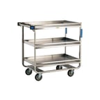 image of Lakeside 726 32" Heavy Duty Guard Rail 3-Shelf Utility Cart w/ Shelf Size 18" x 27"