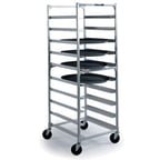 image of Lakeside 8582 9 Tray Capacity Full Height Aluminum Oval Tray Cart w/ 6" Bottom Load Slides