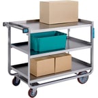image of Lakeside 944 Tough Transport Stainless Steel 3 Shelf Utility Cart - 39" x 22-3/4" x 37-3/8"