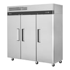image of Turbo Air M3R72-3-N 77" Three Section Reach-In Refrigerator w/ 3 Solid Doors, Top Mount, Aluminum Interior, 66 cu. ft.