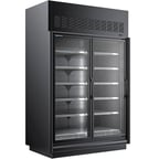 image of Master-Bilt BEL-2-30 62" 2 Glass Door Merchandiser Freezer in Black, Remote, 54 cu. ft