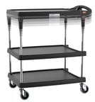 image of Metro MY2030-34BL-PL 3 Shelf Black Polymer Utility Cart w/ 400 lb Capacity