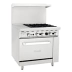 image of Migali C-RO4B-12GL-NG 36" Natural Gas Restaurant Range w/ (4) Open Burners, 12" Griddle, 148.000 BTU 