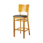 image of MKLD A6854-BS BV Barstool with Solid Wood Back and Upholstered Seat, Black Vinyl, Beechwood Frame