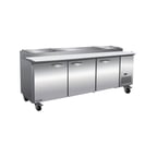 image of IKON IPP94-4D 94" Three Section Refrigerated Pizza Prep Table w/ 1 Door & 4 Drawers