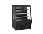 image of Kool-It KOM-36XBK 36"  Self-Serve Vertical Open Air Merchandiser in Black, 3 Shelves, w/ Night Curtain, 14 cu. ft.