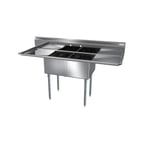 image of NBR Equipment 2SG-181812LR18 72" Two Compartment Sink, 18"W x 18"L Bowl With 2 Drainboards