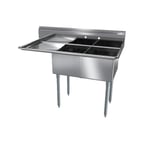 image of NBR Equipment 2SG-242414L24 74" Two Compartment Sink, 24"W x 24"L Bowl With Left-Hand Drainboard