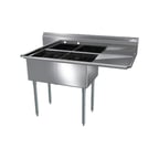 image of NBR Equipment 2SG-242414R24 74" Two Compartment Sink, 24"W x 24"L Bowl With Right-Hand Drainboard