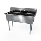 image of NBR Equipment 3SG-101410 35" Three Compartment Sink, 10"W x 14"L Bowl Without Drainboard