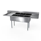 image of NBR Equipment 3SG-181812LR18 90" Three Compartment Sink, 18"W x 18"L Bowl With 2 Drainboards