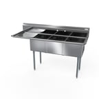 image of NBR Equipment 3SG-182414L24 80" Three Compartment Sink, 18"W x 24"L Bowl With Left-Hand Drainboard