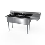image of NBR Equipment 3SG-182414R24 80" Three Compartment Sink, 18"W x 24"L Bowl With Right-Hand Drainboard