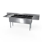 image of NBR Equipment 4SG-162014LR18 100" Four Compartment Sink, 16"W x 20"L Bowl With 2 Drainboards