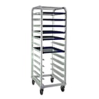 image of New Age 1163 12 Shelf End Load Mobile Heavy Duty Aluminum Platter Rack with 5" Bottom Load Slides