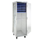 image of New Age 1290A 40 Pan Aluminum Mobile End Load Enclosed Sheet Pan Rack w/ 1 1/2" Bottom Load Slides