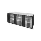 image of Nor-Lake NLBB95G 95" Refrigerated Back Bar Cabinet w/ 33.6 Cu Ft Capacity, 3 Glass Doors