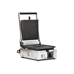 image of Omcan USA 11375 Single Sandwich Panini Grill w/ 9" x 10" Grooved Plates, 110V