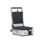 image of Omcan USA 11376 Single Sandwich Panini Grill w/ 9" x 10" Grooved & Smooth Plates, 120V