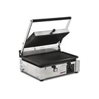 image of Omcan USA 11377 Single Sandwich Panini Grill w/ 14" x 10" Grooved Plates, 110V
