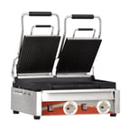image of Omcan USA 19937 Single Sandwich Panini Grill w/ 18" x 10" Grooved Plates, 220V