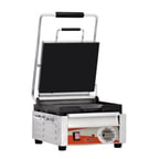 image of Omcan USA 21464 Single Sandwich Panini Grill w/ 11" x 10" Smooth Plates, 120V
