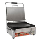 image of Omcan USA 21465 Single Sandwich Panini Grill w/ 15" x 12" Smooth Plates, 120V