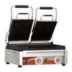 image of Omcan USA 21466 Double Sandwich Panini Grill w/ 18" x 10" Smooth Plates, 220V