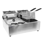 image of Omcan USA 39372 Split Pot Countertop Electric Fryer w/ 4 Baskets, 12-Liter Capacity, 220V