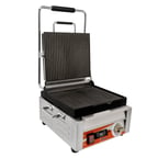 image of Omcan USA 42910 Single Sandwich Panini Grill w/ Timer, 11" x 10" Grooved Plates, 120V