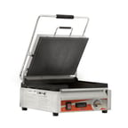 image of Omcan USA 42912 Single Sandwich Panini Grill w/ Timer, 15" x 12" Grooved Plates, 120V