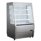 image of Omcan USA 44439 36" Self-Serve Vertical Refrigerated Display Case, Stainless Steel, 3 Shelves, w/ Night Curtain,  13.77 cu. ft.
