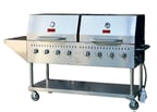 image of Omcan USA 47353 64" Mobile Outdoor LP Gas BBQ Grill w/ 8 Burners, Roll Dome, 128.000 BTU