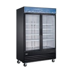 image of Omcan USA 53032 53" 2-Section Merchandiser Refrigerator w/ Glass Door, in Black, 45 cu. ft.