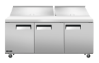 image of Omcan USA 58009 72" Three Section Sandwich / Salad Prep Table w/ 3 Doors, 18 Pans