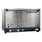 image of Cadco OV-013SS Single-Deck Electric Convection Oven w/ Manual Controls, Half Size, 3 Shelves
