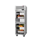 image of Turbo Air PRO-26-2R-G-PT-N One Section Pass-Thru Refrigerator w/ 4 Glass Half Doors, Top Mount, Stainless Steel, 28 cu. ft.