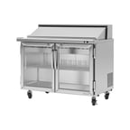 image of Turbo Air PST-48-G-N 48" Two Section Sandwich / Salad Prep Table w/ 2 Glass Doors, 12 Pans