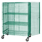 image of Quantum M2448-69SECP-2 Proform Green Epoxy Mobile Security Cart w/ 4 Shelves, 24" x 48" x 69"