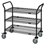 image of Quantum WRC-2460BK-3 Black Epoxy Utility Cart with 3 Wire Shelves