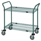 image of Quantum WRC-2460P-2 Green Epoxy Utility Cart with 2 Wire Shelves