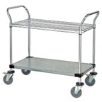 image of Quantum WRSC-1842-2 Stainless Steel 2-Shelf Wire Utility Cart - 18" x 42" x 37-1/2"