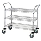 image of Quantum WRSC-2442-3 Stainless Steel 3-Shelf Wire Utility Cart - 24" x 42" x 37-1/2"